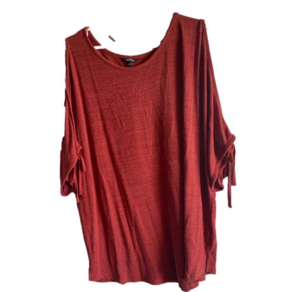 PLUS size George 3X rust coloured short sleeve top cut out style tie up sleeves